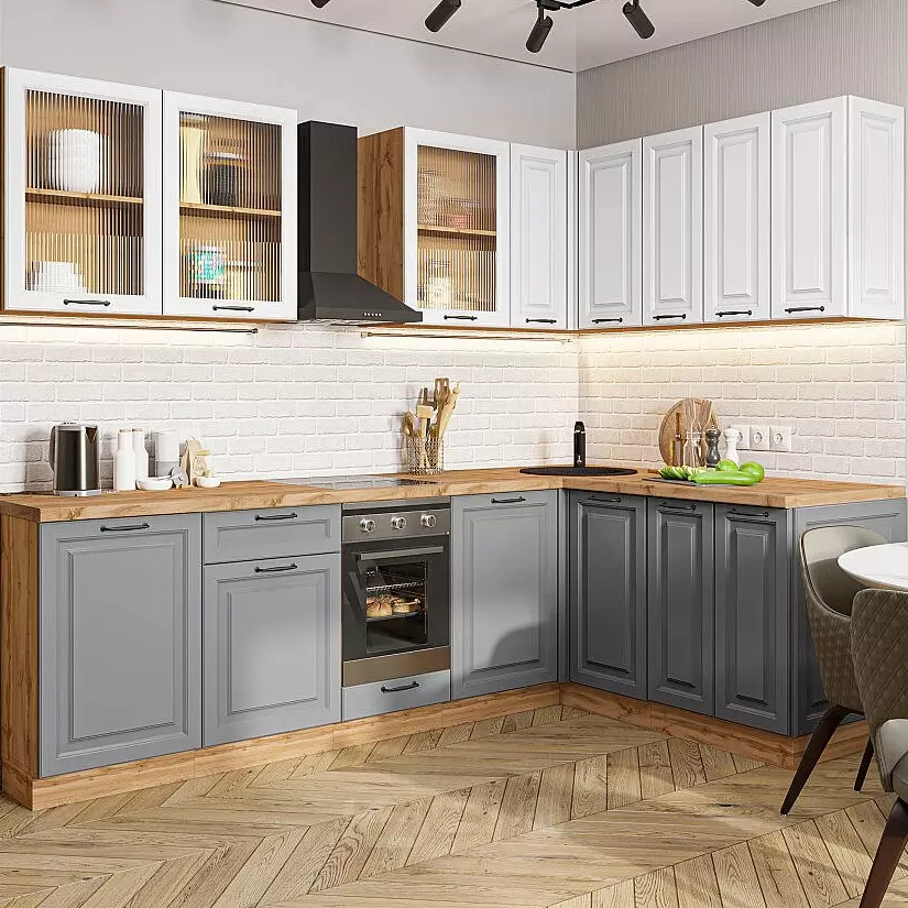 Кухня угловая Ницца Royal-02 Blanco/Magnum/Дуб Вотан 2140*2550/1600*600