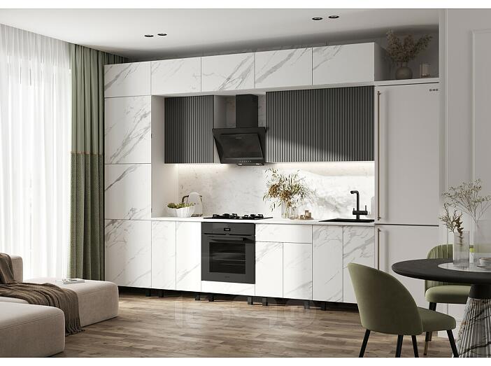 Кухонный гарнитур Оливия Мрамор Белый Софт, Графит Софт/Белый 2499x3000x600 (Антарес)