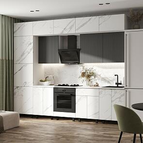 Кухонный гарнитур Оливия Мрамор Белый Софт, Графит Софт/Белый 2499x3000x600 (Антарес)
