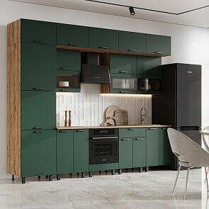 Кухня Техно 3,0/1080м Компоновка №2 (Браш Мени Грин, Дуб Крафт (Дуб вотан))
