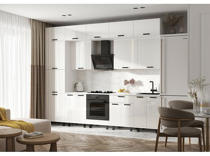 Кухня Техно 3,0/1080м Компоновка №6 (Белый глянец, Белый (Антарес))