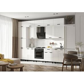 Кухня Техно 3,0/1080м Компоновка №6 (Белый глянец, Белый (Антарес))
