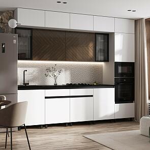 Кухонный гарнитур Техно-6 Белый снег софт, Прайм орех/Белый 2583x3000x600 (Кастилло темный)