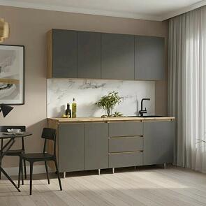 Кухонный гарнитур Челси Графит/Дуб Крафт 2140x2000x600 (Дуб вотан)