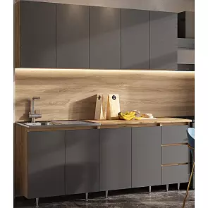 Кухонный гарнитур Челси Графит/Дуб Крафт 2140x2000x600 (Дуб вотан)