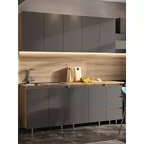 Кухонный гарнитур Челси Графит/Дуб Крафт 2140x2000x600 (Дуб вотан)