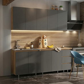 Кухонный гарнитур Челси Графит/Дуб Крафт 2140x2000x600 (Дуб вотан)