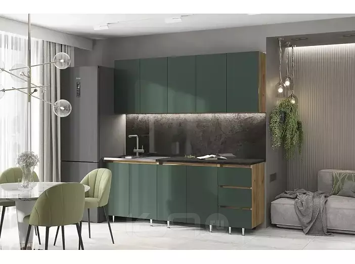 Кухонный гарнитур Челси Изумрудный/Дуб Крафт 2200x2000x600 (Кастилло темный)