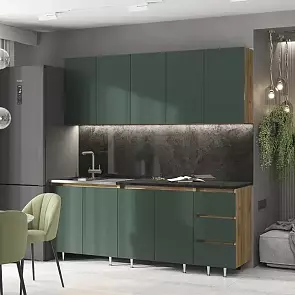 Кухонный гарнитур Челси Изумрудный/Дуб Крафт 2200x2000x600 (Кастилло темный)