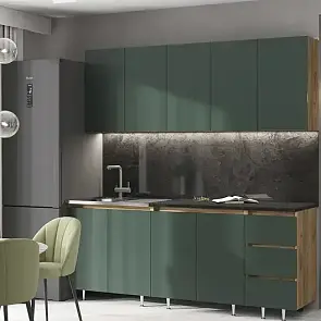 Кухонный гарнитур Челси Изумрудный/Дуб Крафт 2200x2000x600 (Кастилло темный)