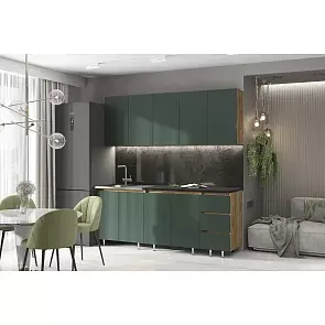 Кухонный гарнитур Челси Изумрудный/Дуб Крафт 2200x2000x600 (Кастилло темный)
