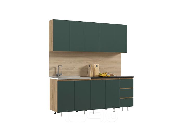 Кухня Челси 2,0м (Изумрудный, Дуб Крафт (Кастилло темный))