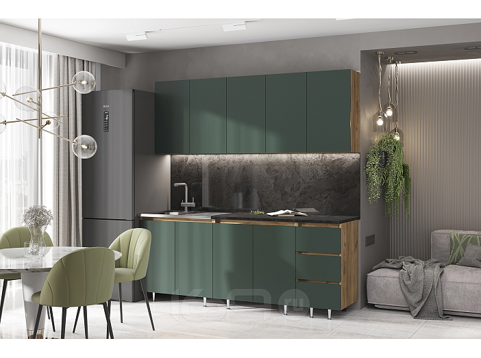 Кухня Челси 2,0м (Изумрудный, Дуб Крафт (Кастилло темный))