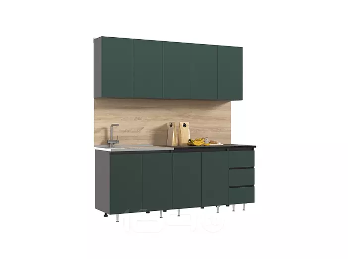 Кухня Челси 2,0м (Изумрудный, Графит (Кастилло темный))
