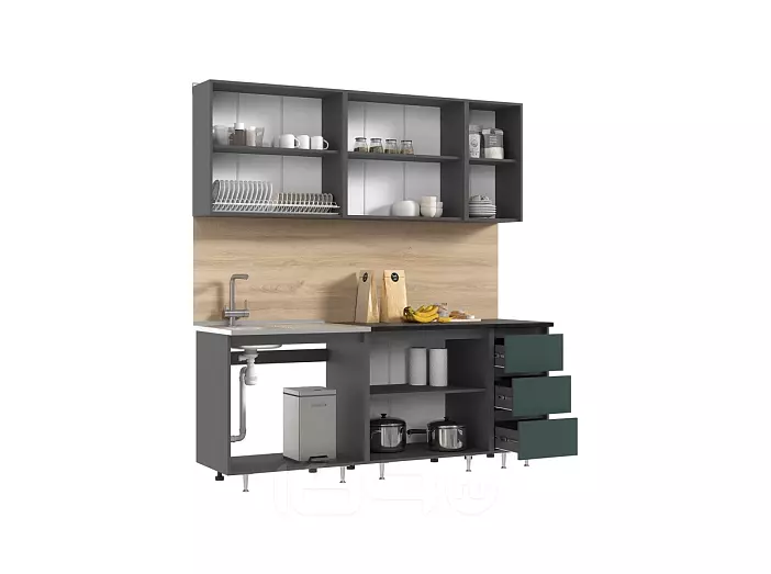Кухня Челси 2,0м (Изумрудный, Графит (Кастилло темный))