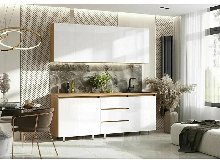 Кухонный гарнитур Челси Белый глянец холодный/Дуб Крафт 2140x2000x600 (Дуб вотан)