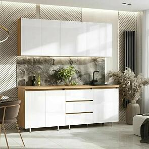 Кухонный гарнитур Челси Белый глянец холодный/Дуб Крафт 2140x2000x600 (Дуб вотан)