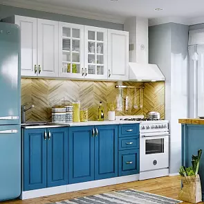 Кухня Констанция 1,8м (490) Компоновка №3 (Белый матовый/Джинс, Белый (Антарес))
