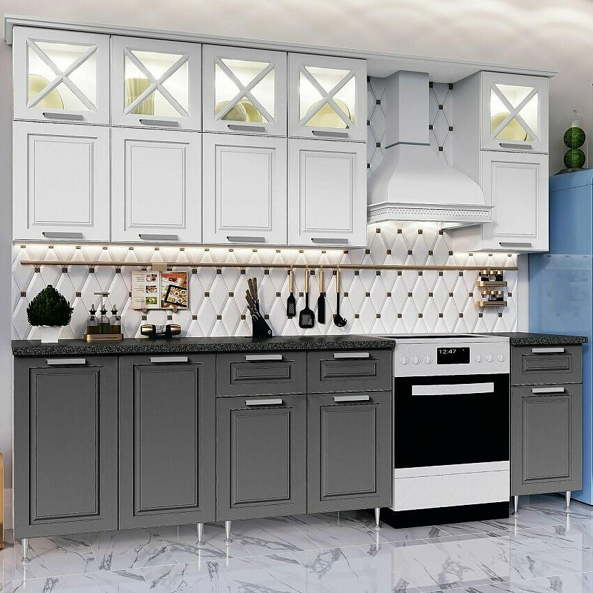 Кухня Констанция 20900м 490 Компоновка 4 Белый снег софтГрафит софт NEW Белый Кастилло темный 36532₽