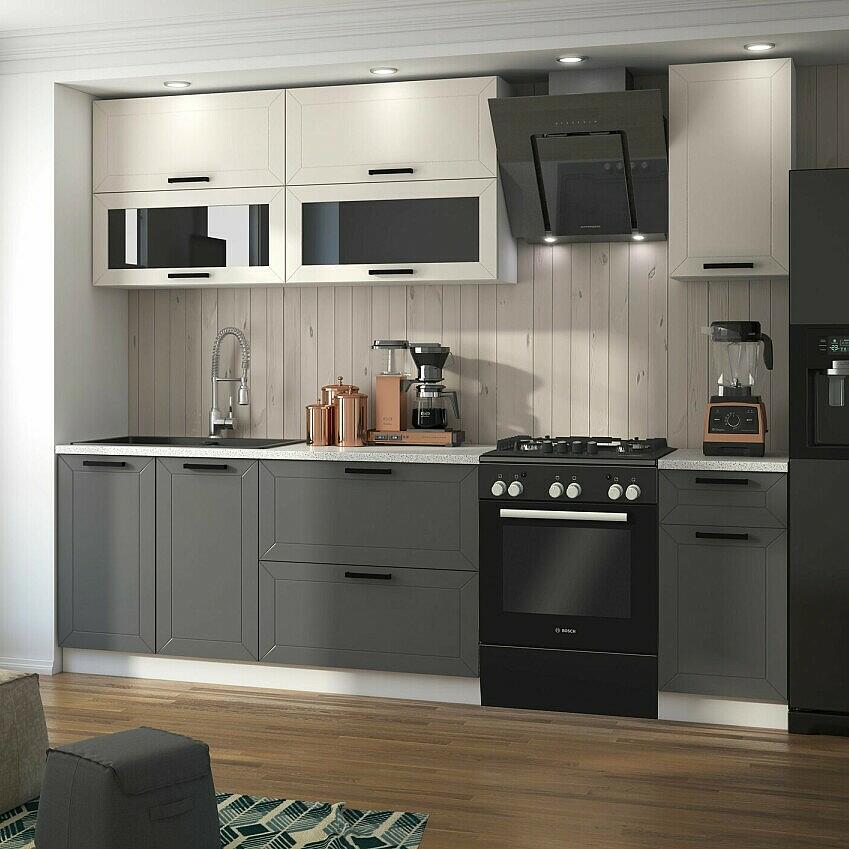 Кухня Монако 20м 490 Компоновка 2 Белый снег софтГрафит софт NEW Белый Антарес 29527₽