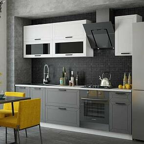 Кухонный гарнитур Монако Белый снег софт, Графит Софт NEW/Белый 2140x2600x600 (Антарес)