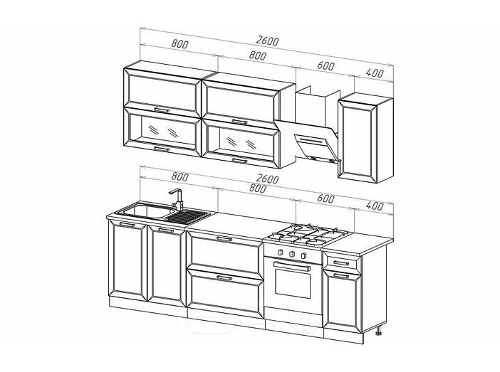 Кухня Монако 2,6м (490) (Белый снег софт/Графит софт NEW, Белый (Антарес))