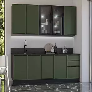 Кухонный гарнитур Николь Холст темно-зеленый/Графит 2140x2000x600 (Кастилло темный)