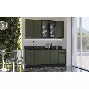Кухонный гарнитур Николь холст темно-зеленый 2140x2000x600