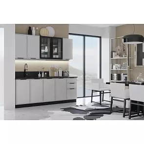 Кухонный гарнитур Николь Холст белый/Графит 2140x2000x600 (Кастилло темный)