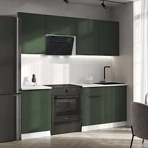 Кухня Николь 2,1м (490) (Холст темно-зеленый, Белый (Антарес))