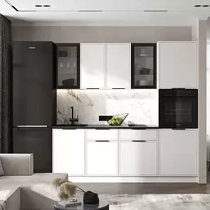 Кухонный гарнитур Николь Холст белый/Белый 2140x2200x600 (Кастилло темный)