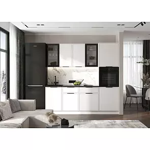 Кухонный гарнитур Николь Холст белый/Белый 2140x2200x600 (Кастилло темный)