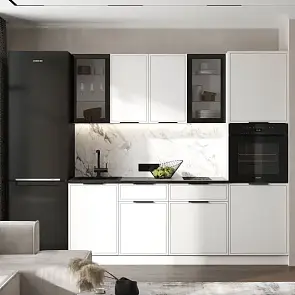 Кухонный гарнитур Николь Холст белый/Белый 2140x2200x600 (Кастилло темный)