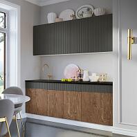 Кухонный гарнитур Оливия Экзотическое дерево Амазония, Графит Софт NEW/Белый 2000x2000x600 (Кастилло темный)