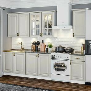 Кухня Престиж 2,0/900м (490) Компоновка №3 (Браш Лайт Грей, Белый (Кастилло темный))