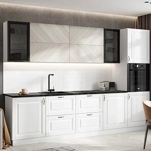 Кухонный гарнитур Престиж Браш Вайт, Прайм жемчуг/Белый 2140x3000x600 (Кастилло темный)