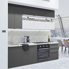 Модульный кухонный гарнитур Фьюжн-01 Silky White, Stormy Silk/Белый 2340x2300x600
