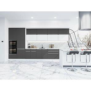Модульный кухонный гарнитур Фьюжн-02 Silky White, Stormy Silk/Белый 2140x4400x600