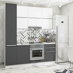 Модульный кухонный гарнитур Фьюжн-06 Silky White, Stormy Silk/Белый 2340x2000x600 (Белый матовый)