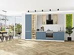 Модульный кухонный гарнитур Фьюжн-08 Silky Blue/Белый 2340x3400x600 Полки стекло