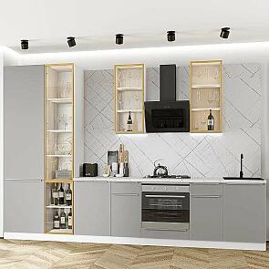 Модульный кухонный гарнитур Фьюжн-08 Silky Light Grey/Белый 2340x3400x600
