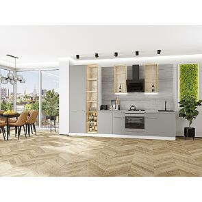 Модульный кухонный гарнитур Фьюжн-08 Silky Light Grey/Белый 2340x3400x600 Полки стекло