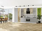 Модульный кухонный гарнитур Фьюжн-08 Silky Light Grey/Белый 2340x3400x600 Полки стекло