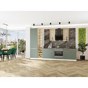 Модульный кухонный гарнитур Фьюжн-08 Silky Mint/Белый 2340x3400x600 Полки стекло