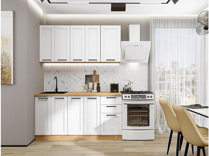 Модульный кухонный гарнитур Нео-01 White Silk/Дуб Вотан 2140x1600x600