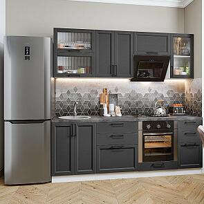 Кухня прямая Сканди-02 Stormy Silkwood/Белый 2140*2200*600