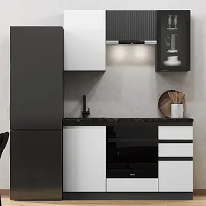 Кухонный гарнитур Техно-6 Белый снег софт, Графит/Графит софт NEW 2140x1500x600 (Кастилло темный)