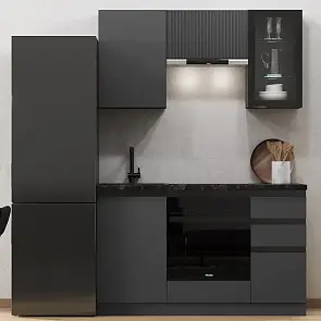Кухонный гарнитур Техно-6 Графит/Графит софт NEW 2140x1500x600 (Кастилло темный)