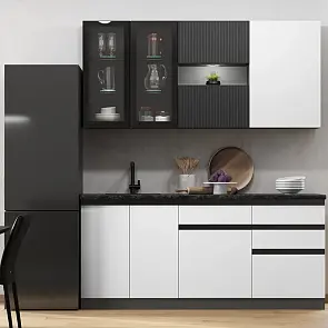 Кухонный гарнитур Техно-6 Белый снег софт, Графит/Графит софт NEW 2340x2000x600 (Кастилло темный)