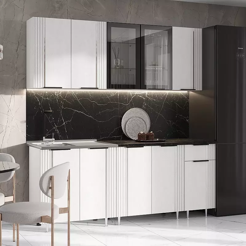 Кухня Виктория 20м 490 Пластер Бьянко Белый Кастилло темный 30826₽